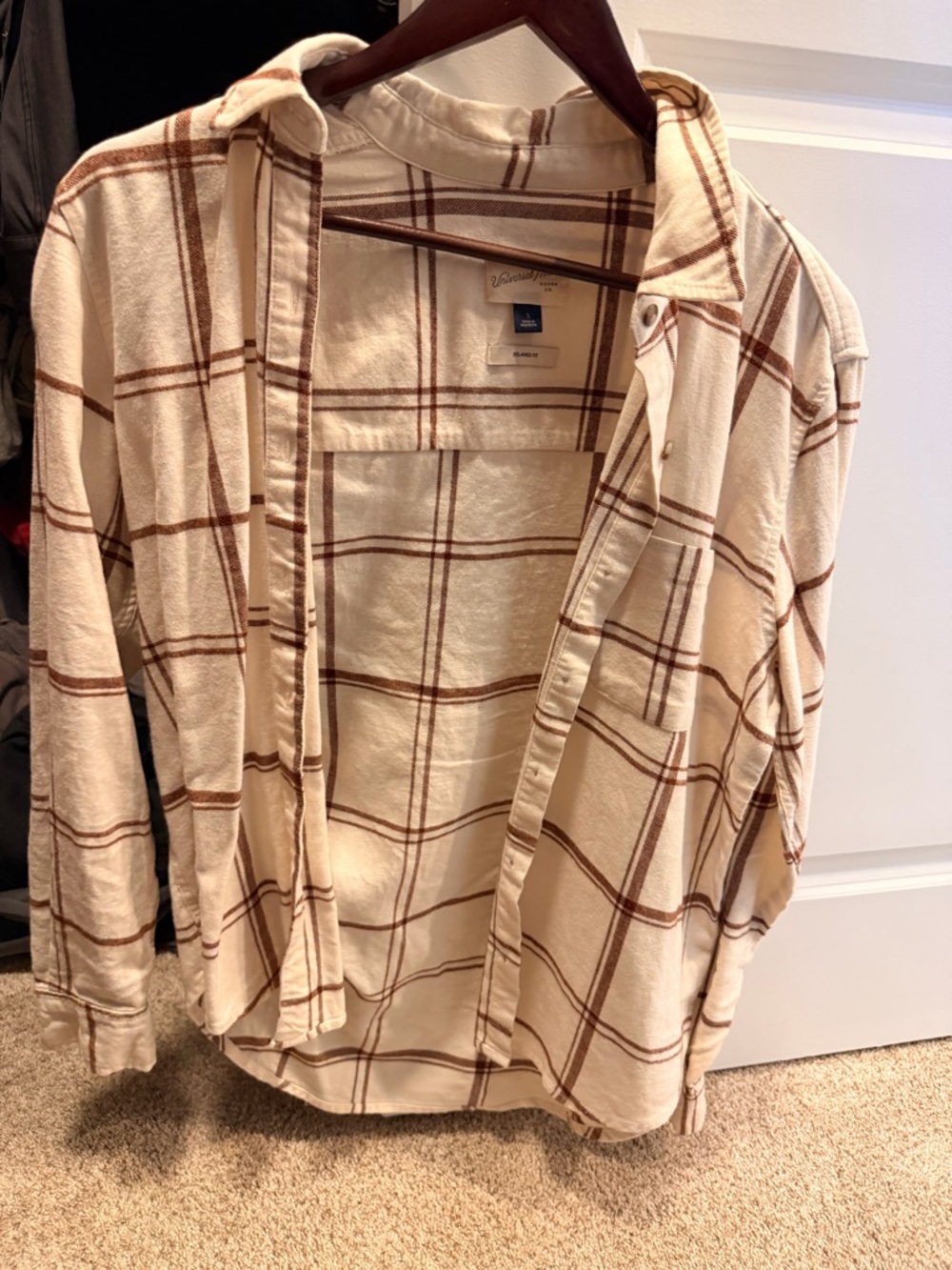 Universal Thread Cream Plaid Button-Front Shirt Jacket with Brown Windowpane